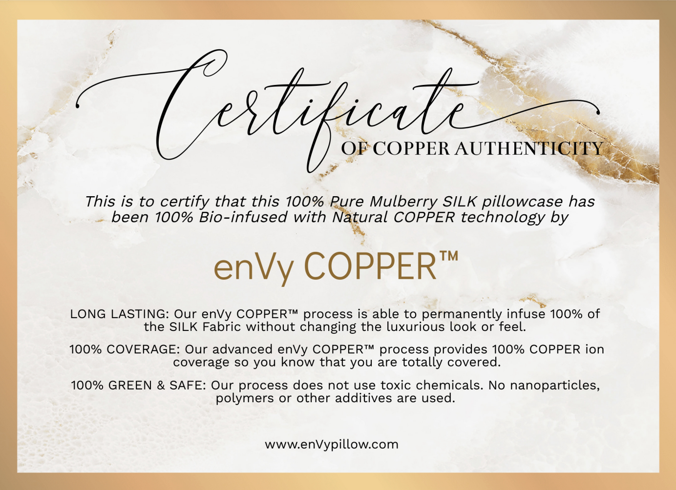 enVy® COPPER-infused Mulberry SILK Pillowcase (For Regular Queen Size Pillows)